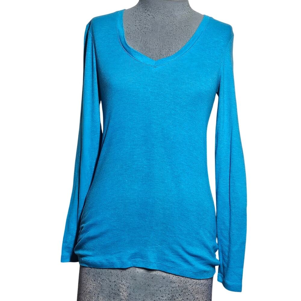 Blue Cotton Blend Long Sleeve Tee Size Medium
